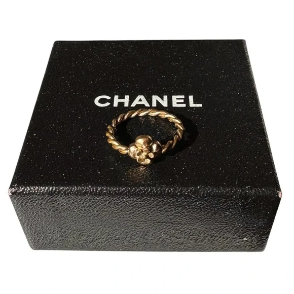 Chanel Gold B13 Camellia Flower Twist Band Ring with Box Size 6 - Picture 15 of 15